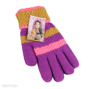 Hot selling women colored knitted gloves winter warm polyester gloves wholesale