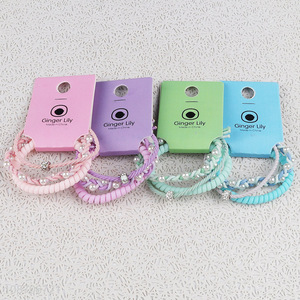 Top sale fashion multicolor pearl braided hair rope elastic hair ring wholesale