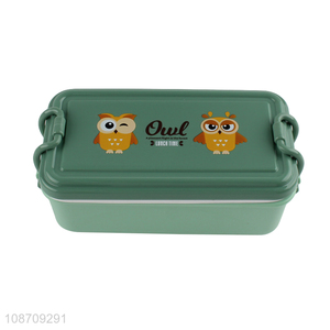New product 2-compartment plastic kids students lunch box with spoon