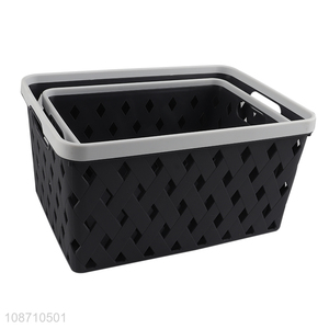 Hot selling multi-use hollowed-out stackable plastic storage basket for shelves