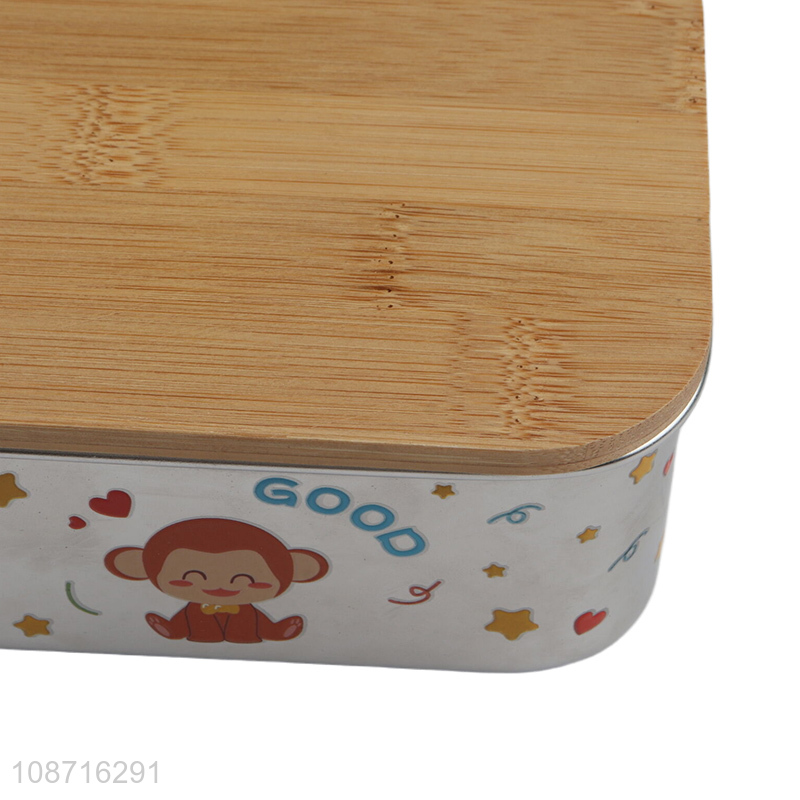 Hot selling stylish stainless steel metal bento lunch box with bamboo lid