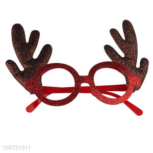 Hot product glitter Christmas reindeer antler glasses holiday eyewear frame