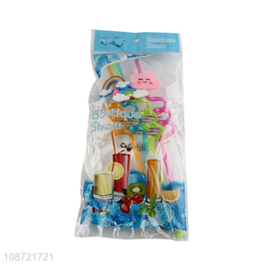 Online wholesale cute cartoon spiral drinking straws reusable plastic straws