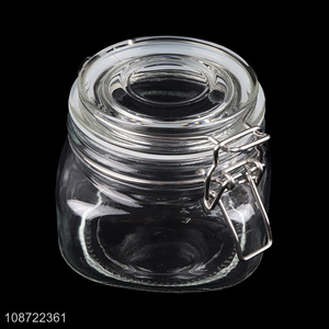 Low price glass clear flip top candy snack storage jar for kitchen