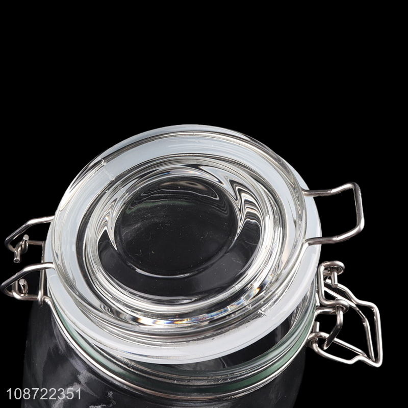 Top selling clear glass flip top storage jar candy snack sealed jar
