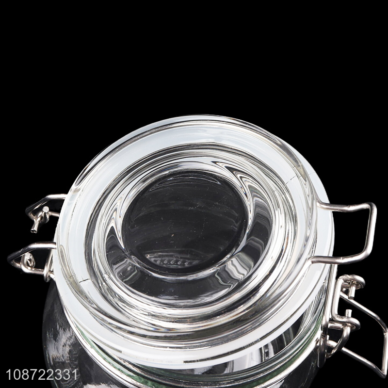 Good quality wide mouth glass storage jar coffee canister with metal clip