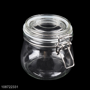 Good quality wide mouth glass storage jar coffee canister with metal clip