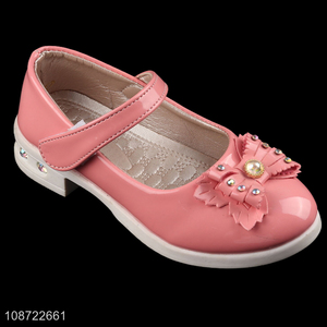 Factory supply pink fashion princess shoes kids casual shoes with bow