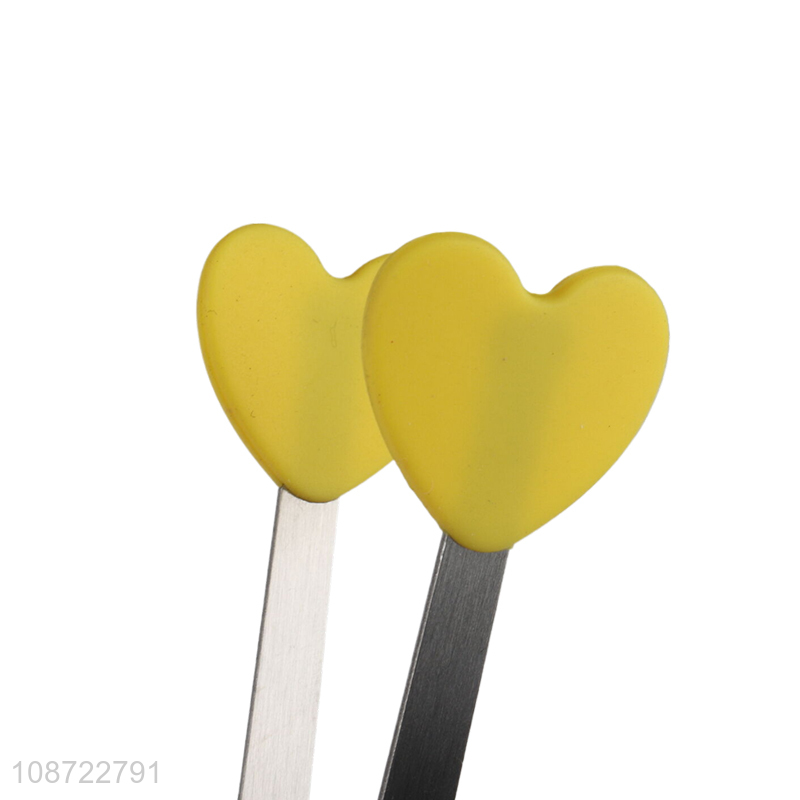 Wholesale stainless steel heart shaped silicone food tongs mini dessert tongs