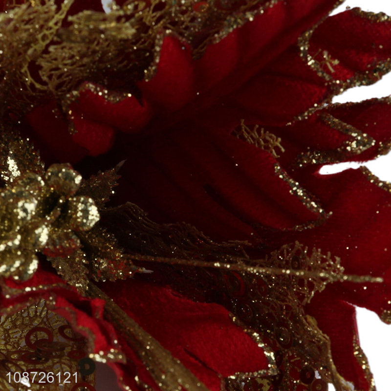 Hot selling red natural simulation christmas flower for christmas decoration