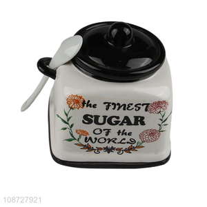 Best price ceramic kitchen candy sugar jar with lid and <em>spoon</em>