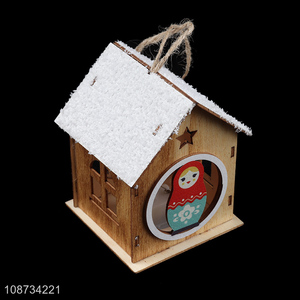 Wholesale led light wooden house ornament for Christmas tree decoration