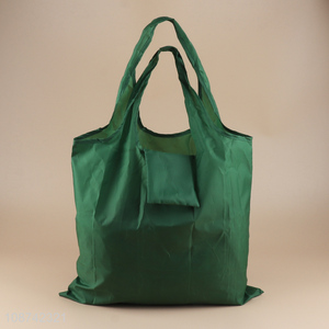 Low price green lightweight waterproof folding shopping bag with pocket