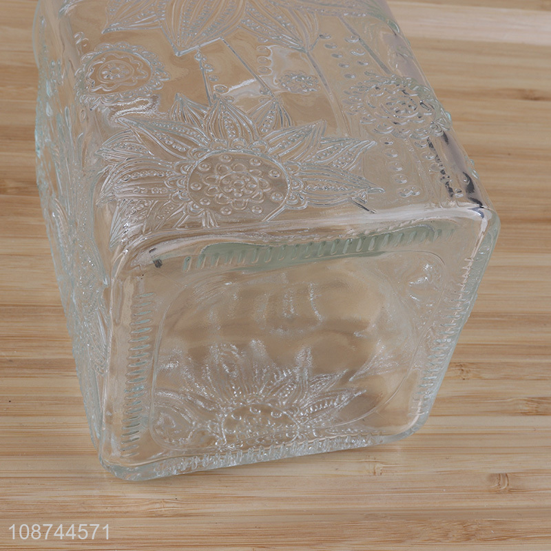 Hot selling square glass clear sealed storage jar food container with bamboo lid