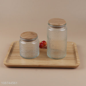 China factory unbreakable glass sealed storage jar with bamboo lid