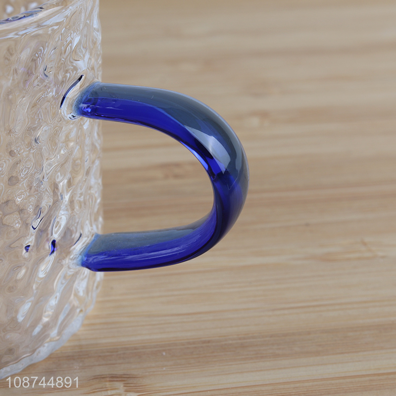 Good quality glass drinkware textured glass coffee mug with handle