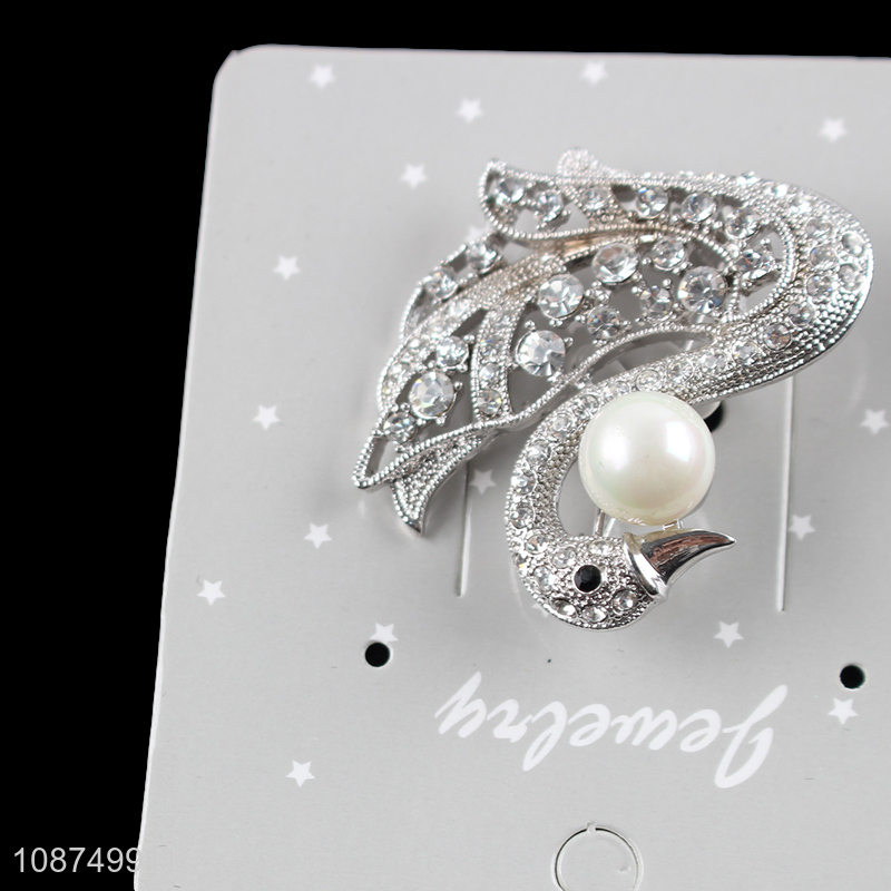 New products swan brooch pin rhinestone pearl brooch pin for women