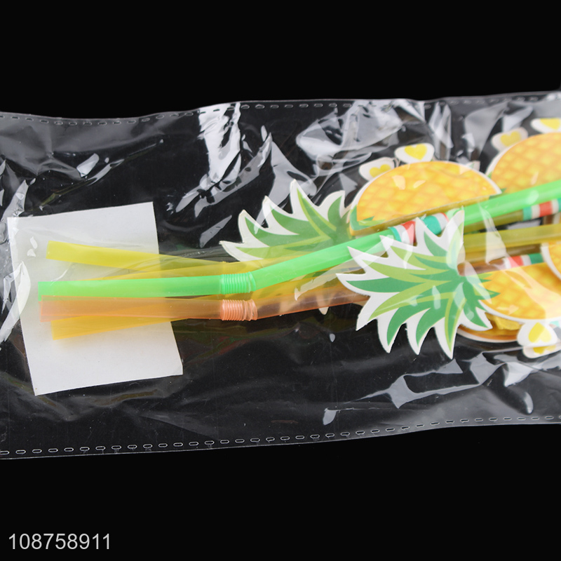 Hot sale 6pcs disposable pineapple straws hawaiian party straws for cocktail