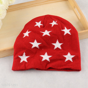 Good quality unisex cuffed beanie cap star pattern winter hat