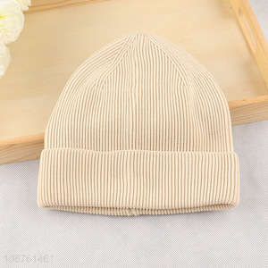 China imports solid color winter hat ribbed beanie cuffed skull cap