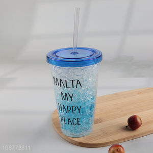 Wholesale double-walled water tumbler with lid, straw