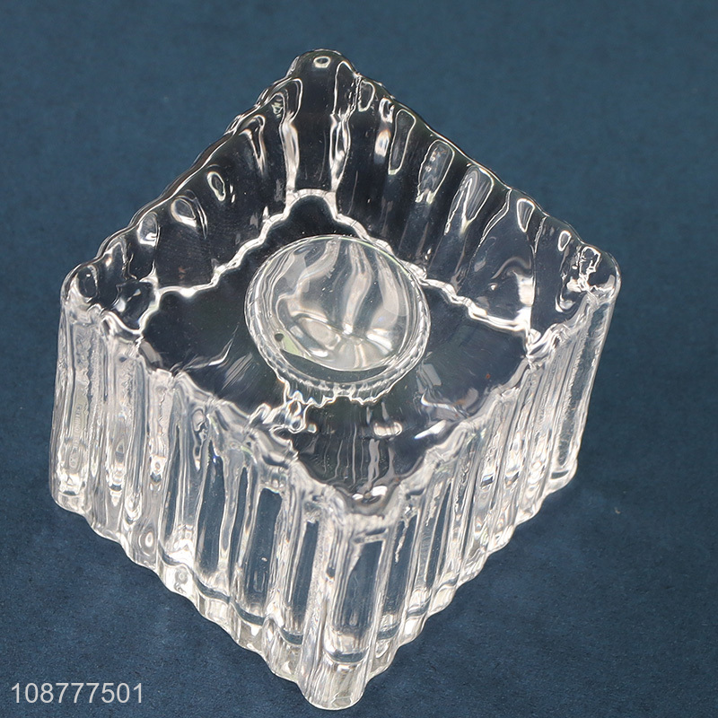 Good quality square clear glass taper candle holder