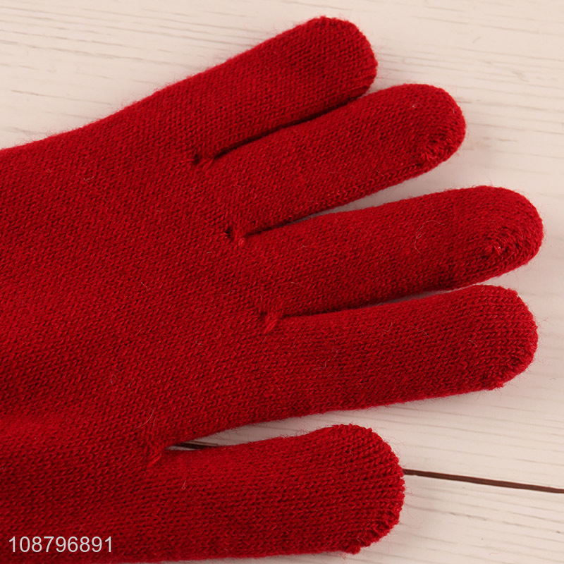 Factory price full finger winter knit gloves for adults