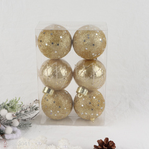 Factory price 6pcs golden christmas hanging ornaments ball