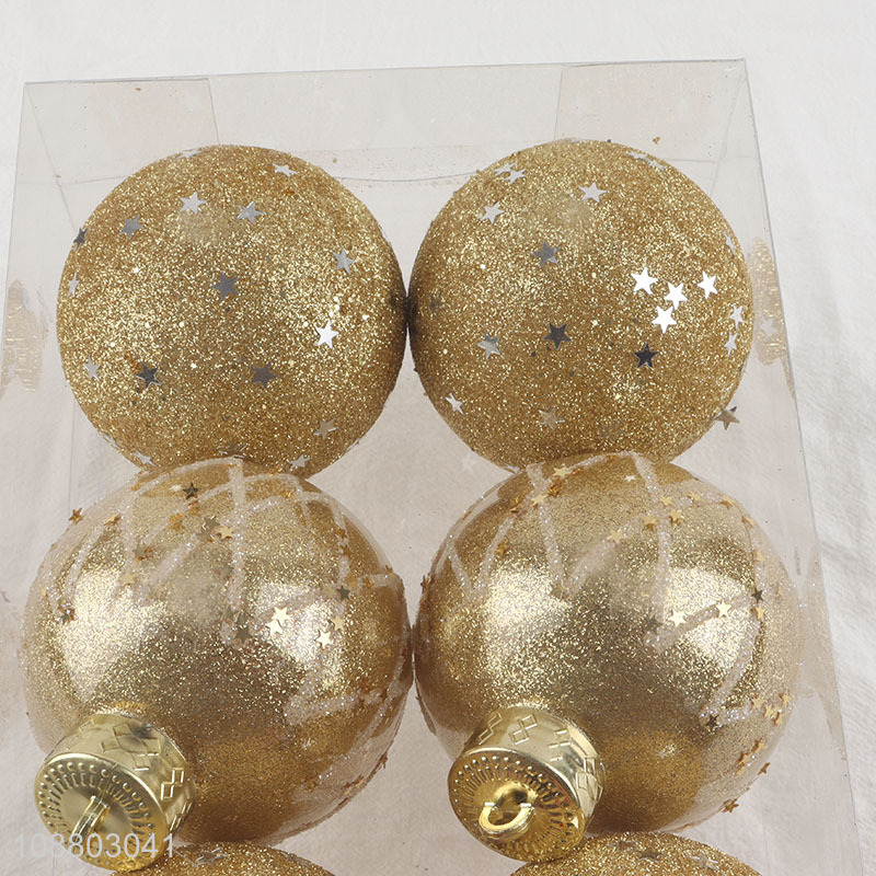 Factory price 6pcs golden christmas hanging ornaments ball