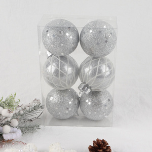 Hot products silver 6pcs christmas hanging ball for decoration