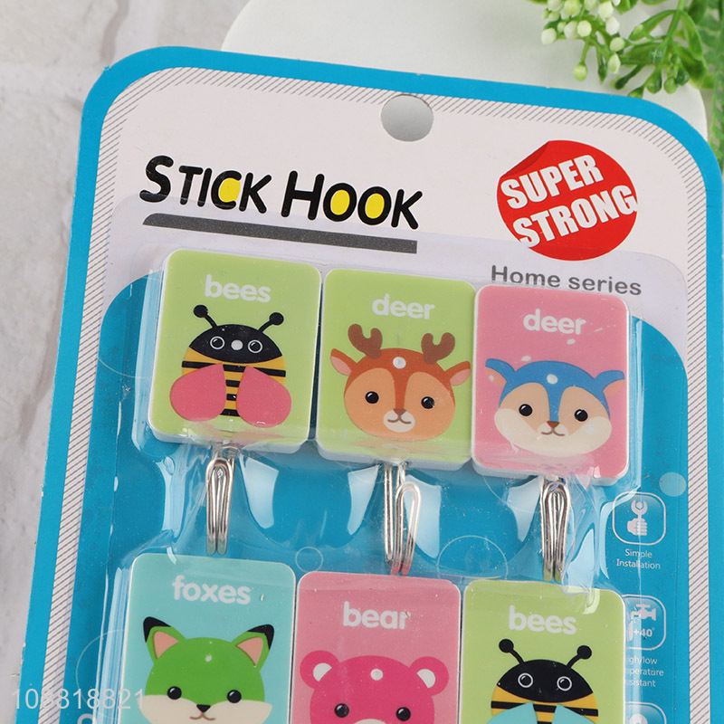 Wholesale 6pcs cartoon animal sticky hooks wall hooks for kitchen