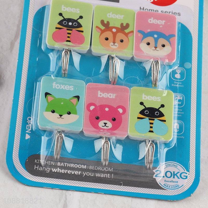 Wholesale 6pcs cartoon animal sticky hooks wall hooks for kitchen