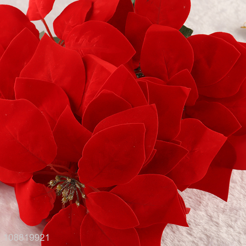 Hot selling 9-branch aritificial poinsettia Christmas flower