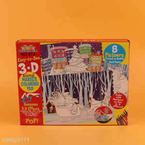 New Product 3D Coloring Book Set with 8 Pictures for Kids