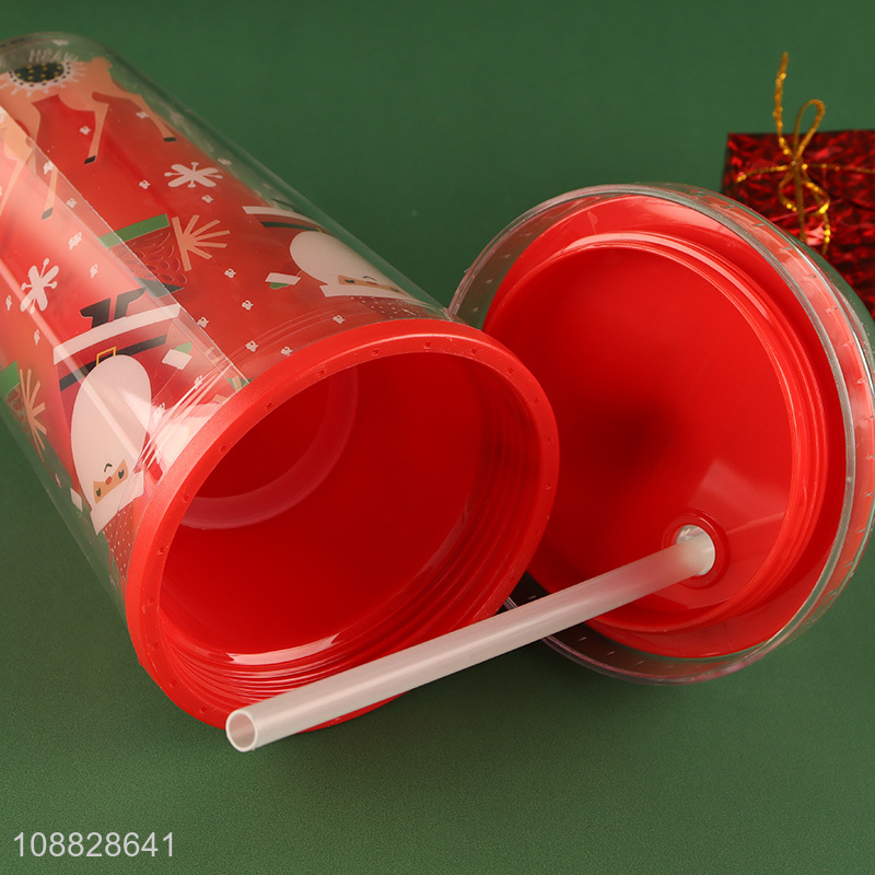 Good price christmas series 450ml plastic water cup with straw