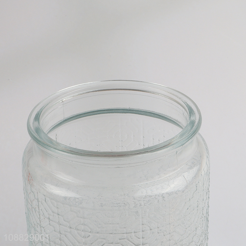 Good quality clear embossed glass food container airtight storage jar