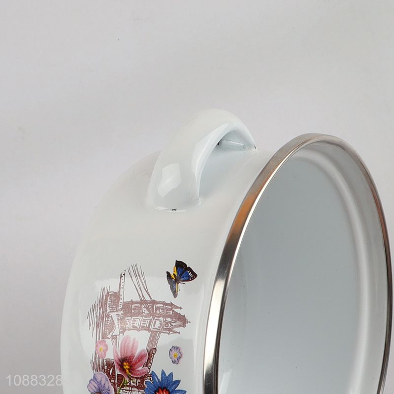 High quality 3-piece flower pattern enamel stockpots with lids