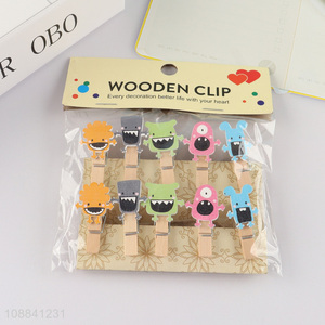 Wholesale 10 pieces cute monster wooden clips clothespins