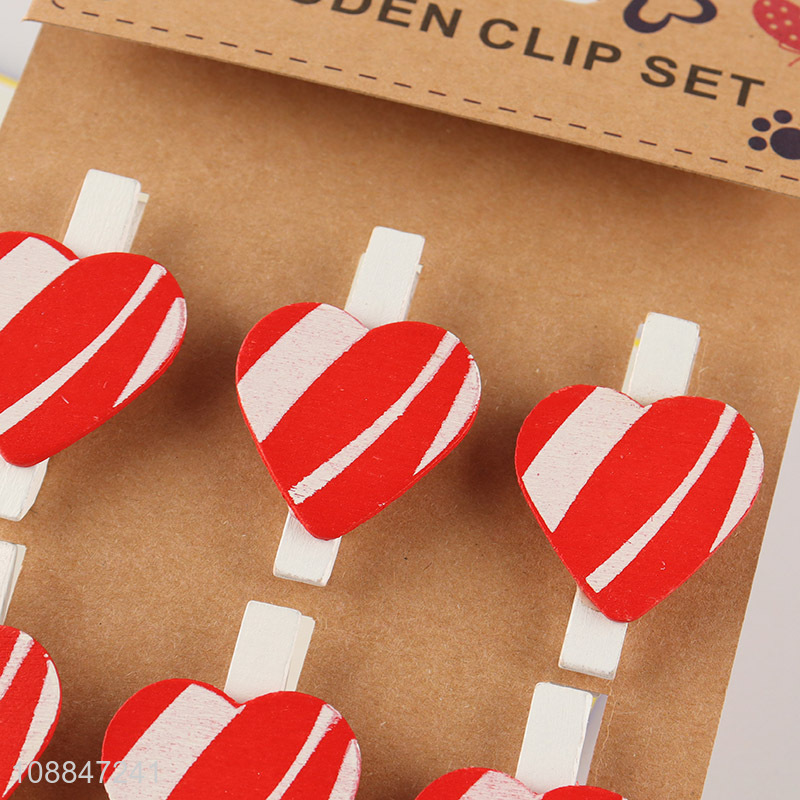 Popular products 6pcs heart shaped wooden clip set