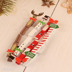 Hot selling 8pcs christmas series wooden clip set wholesale