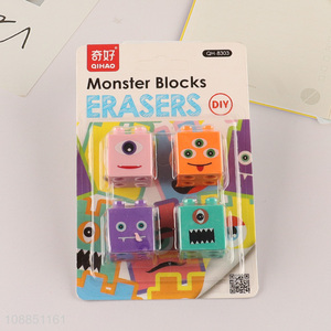 Good quality 4pcs monster erasers for kids classroom rewards