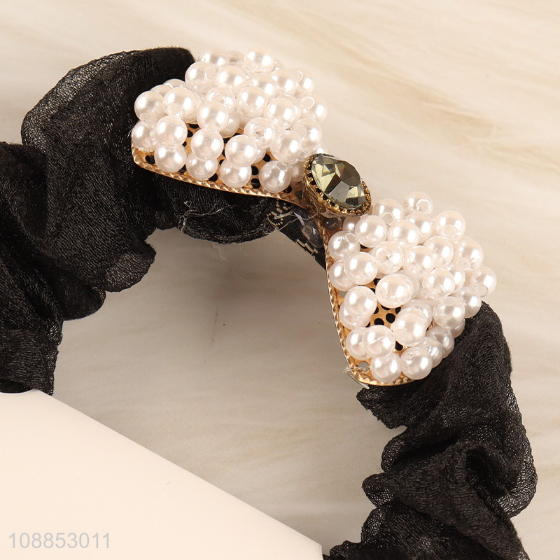 Good quality pearl bowknot hair ties ponytail holder for women