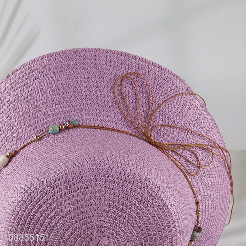 Factory supply purple summer outdoor sun hat straw hat for ladies