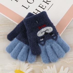 Hot selling kids winter warm gloves cute cartoon knit gloves
