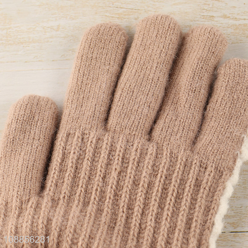 Hot selling winter warm knitted gloves unisex fleece lined gloves