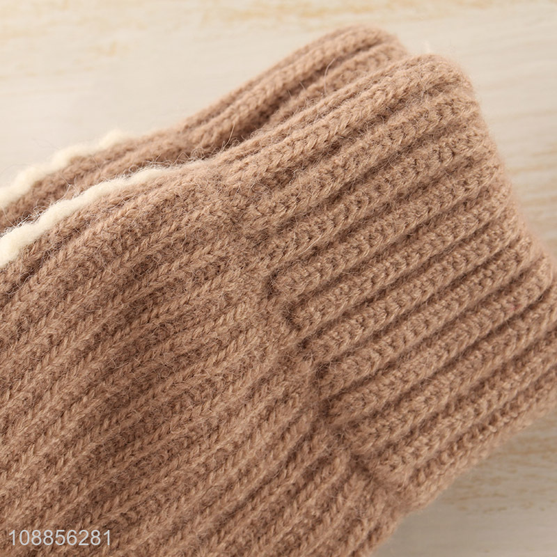 Hot selling winter warm knitted gloves unisex fleece lined gloves
