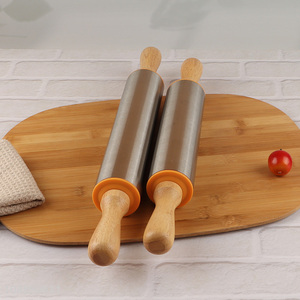 Top sale stainless steel pastry dough rolling pin with wooden handle