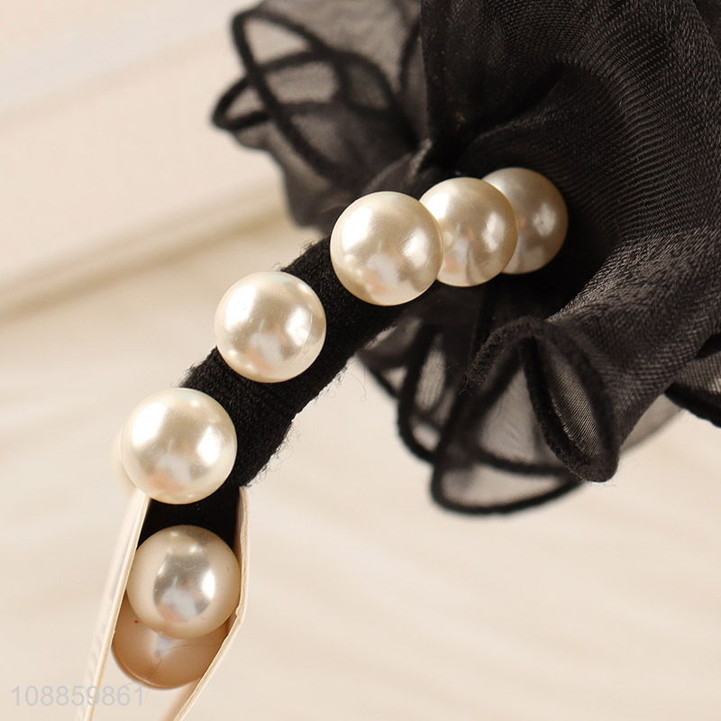 New product elegant pearl bowknot hair scrunchies hair bands for women
