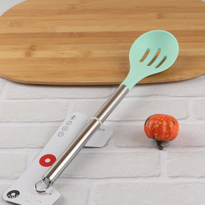 Factory supply slotted silicone cooking spoon with stainless steel handle