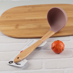 Factory price wooden handle silicone soup ladle cooking serving ladle
